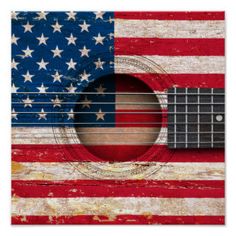 A red, white, and blue guitar that looks like an American flag.